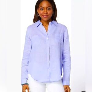 Lilly Pulitzer Sea View 100% Linen Button Down Purple Shirt Size S